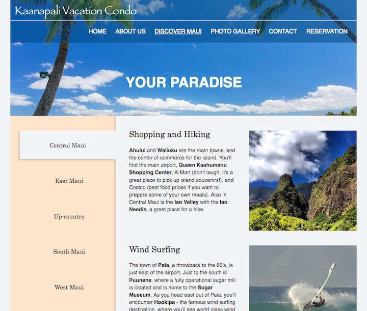 Kaanapali Website About Screenshot
