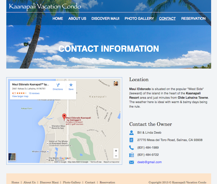 Kaanapali Website Contact Screenshot